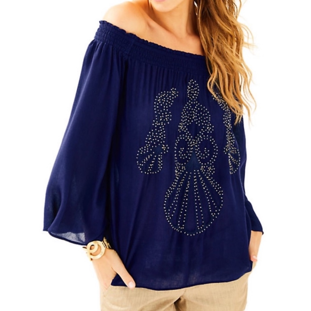 Lilly Pulitzer Beaded Off The Shoulder Top Sz S